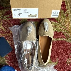Never worn J. Crew Tassel Smoking Loafers in Light Khaki.  Original packaging